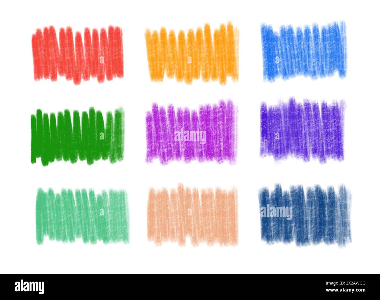 Set di tratti a matita colorate. Immagine infantile Foto Stock