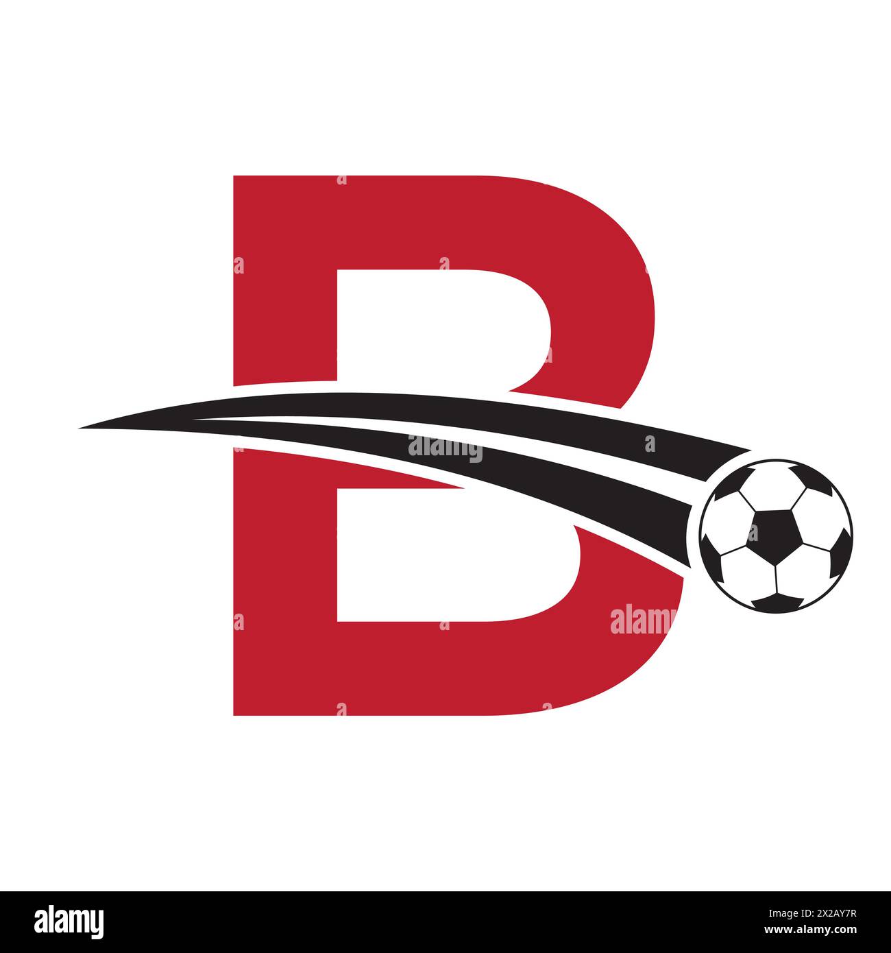 Logo football sulla lettera B Concept con simbolo calcio in movimento. Insegna calcio Illustrazione Vettoriale