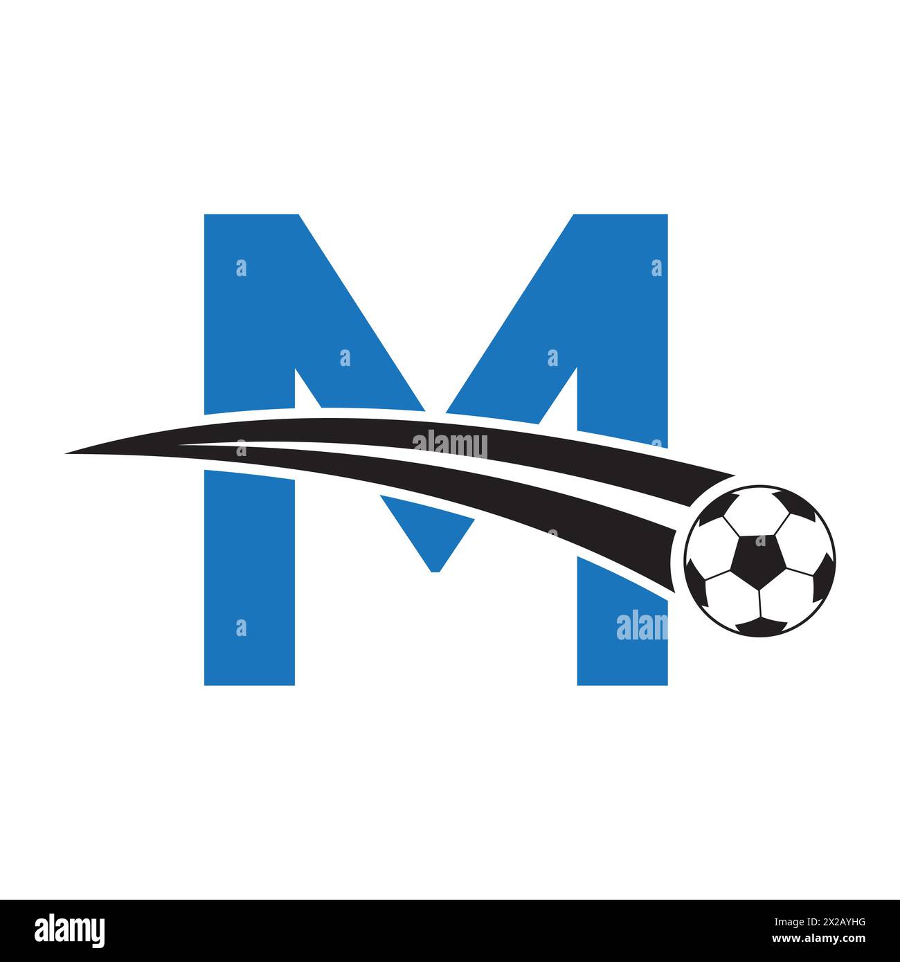 Logo football sulla lettera M con simbolo calcio in movimento. Insegna calcio Illustrazione Vettoriale Logo football sulla lettera M con simbolo calcio in movimento. Insegna calcio Illustrazione Vettoriale