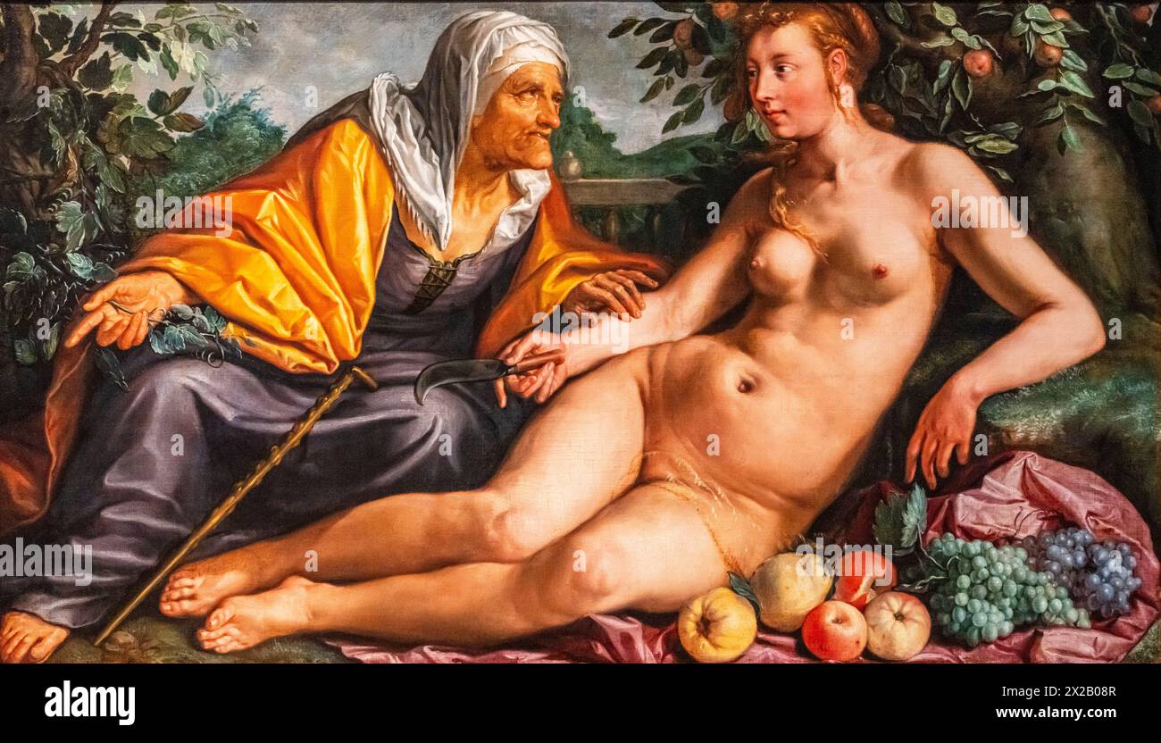 Vertumnus e Pomona, Hendrick Goltzius, olio su tela, 1613, Amsterdam, paesi Bassi Foto Stock
