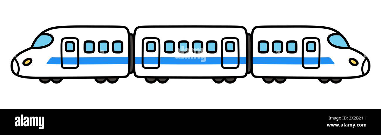 Disegno dei cartoni animati del treno proiettile ad alta velocità. Simpatico e semplice scarabocchio disegnato a mano, illustrazione vettoriale. Illustrazione Vettoriale