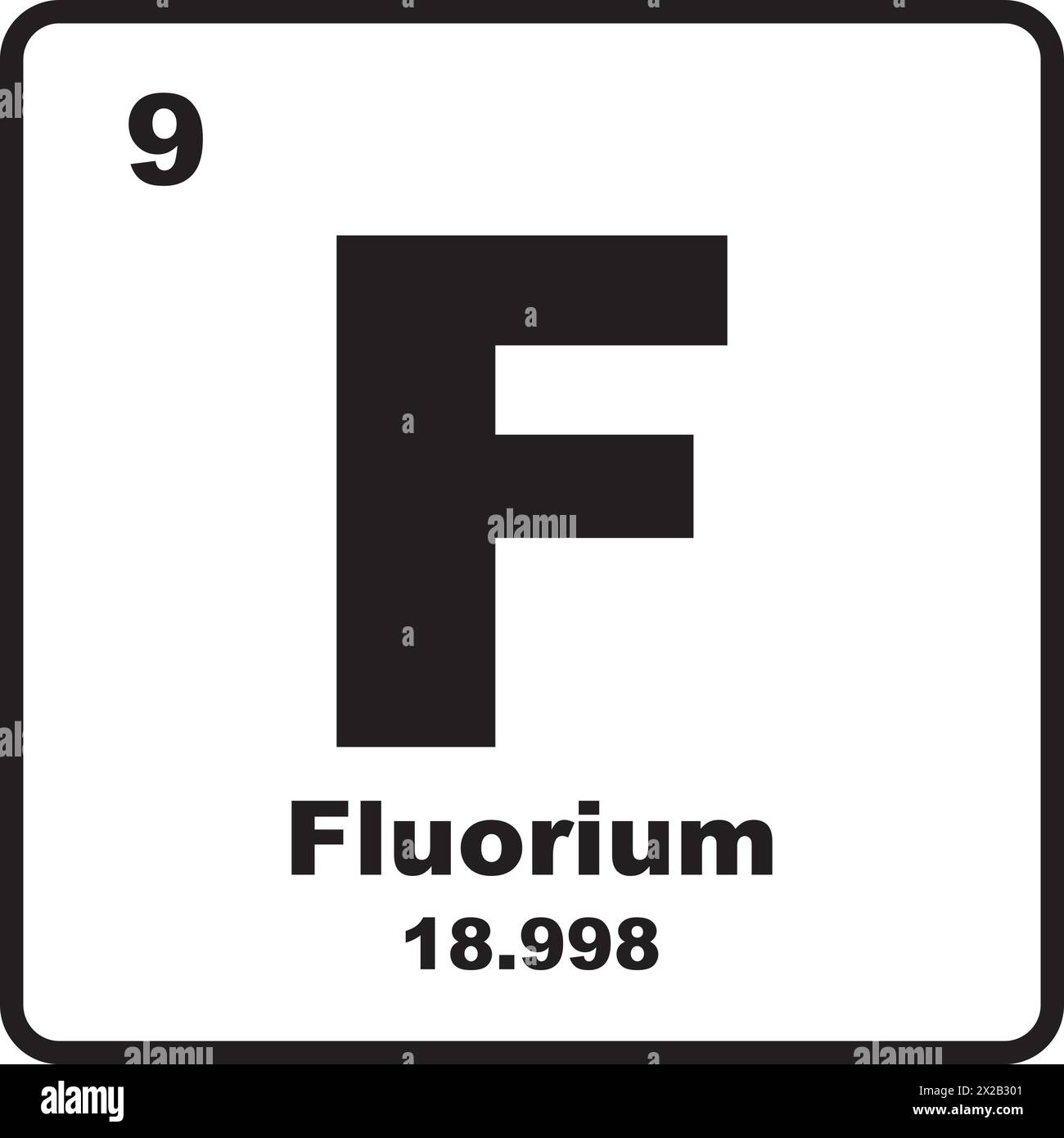 Icona Fluorin, elemento chimico nella tabella periodica. Illustrazione Vettoriale
