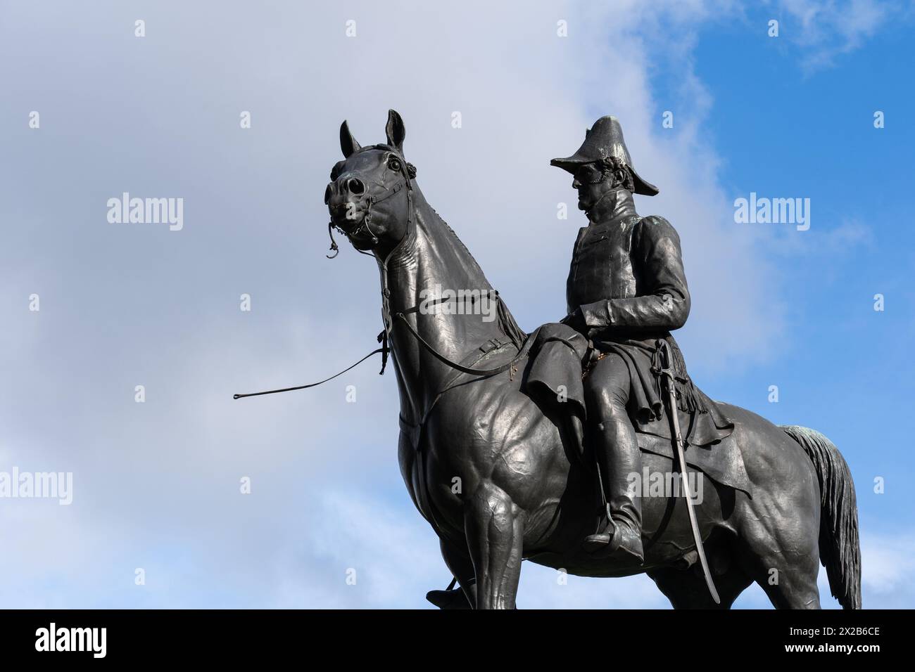 Monumento in bronzo. Statua equestre del Duca di Wellington, Hyde Park Corner, dello scultore Boehm, inaugurata nel 1888. Londra Foto Stock