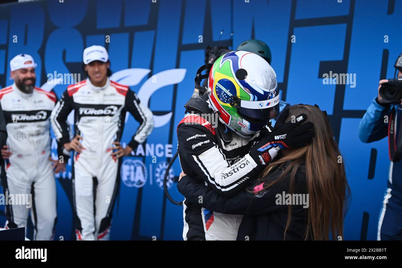 Imola, Francia. 21 aprile 2024. © PHOTOPQR/OUEST FRANCE/Franck Dubray ; Imola ; 21/04/2024 ; Sport Automobile WEC championnat du monde d' endurance sur le circuit d' Imola en Italie. TEAM WRT BMW n° 31 pilotée par Darren Leung, Sean Gelael, Augusto Farfus vainqueur en GT3 (foto Franck Dubray) - Endurance Race - WEC - 6 ore di Imola Qualifiyng Race 21 APRILE 2024 credito: MAXPPP/Alamy Live News Foto Stock