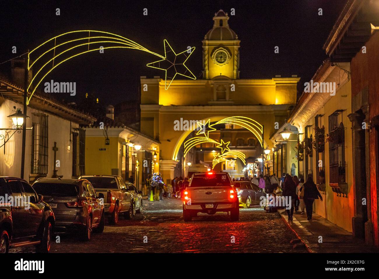 Arco di Santa Catalina, Antigua Guatemala di notte Foto Stock