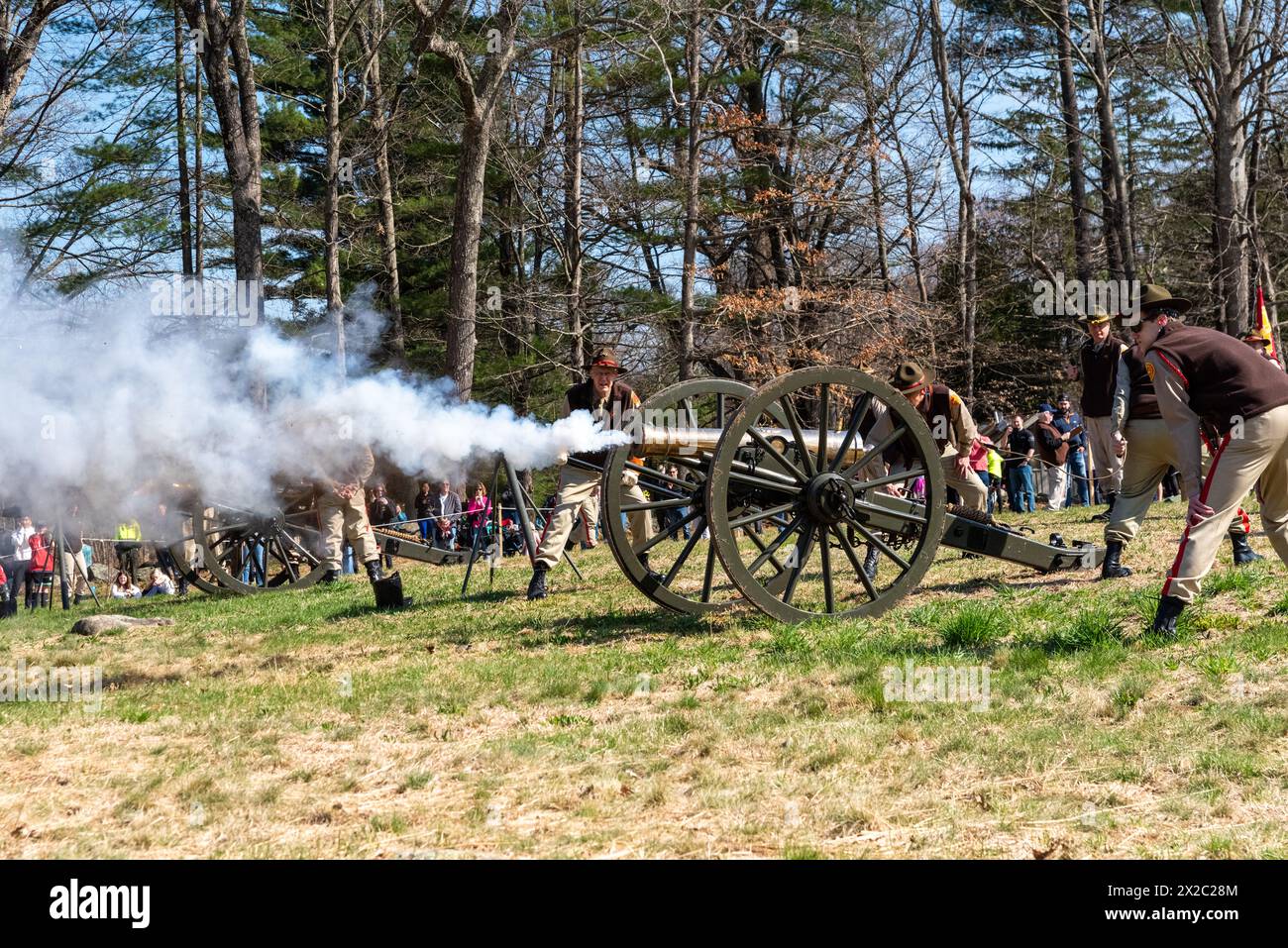 Patriots' Day a Concord, per commemorare le prime battaglie della guerra di indipendenza americana. Foto Stock