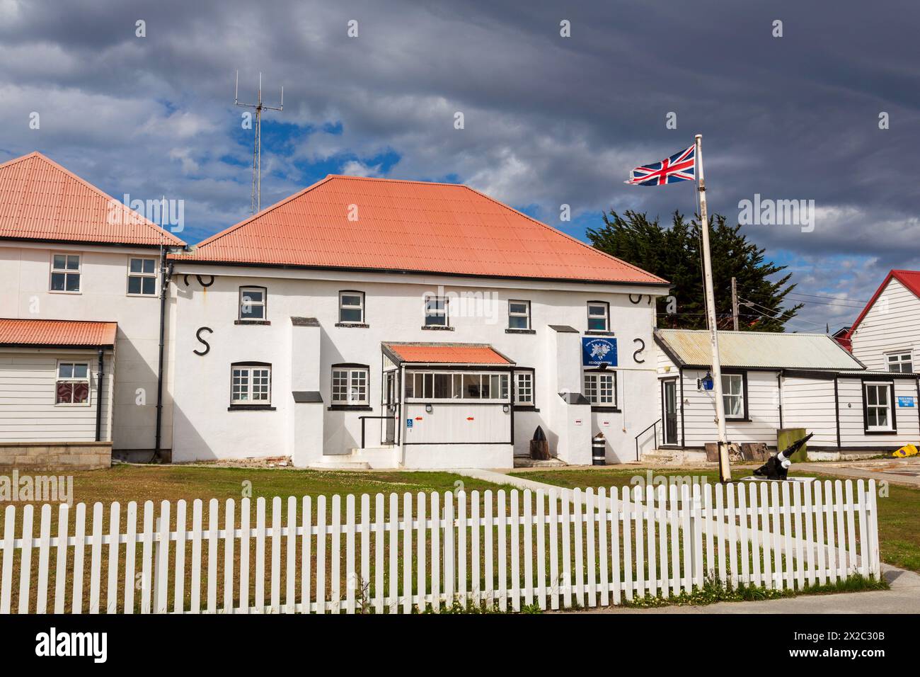Stazione di polizia, Port Stanley, Isole Falkland, Regno Unito Foto Stock