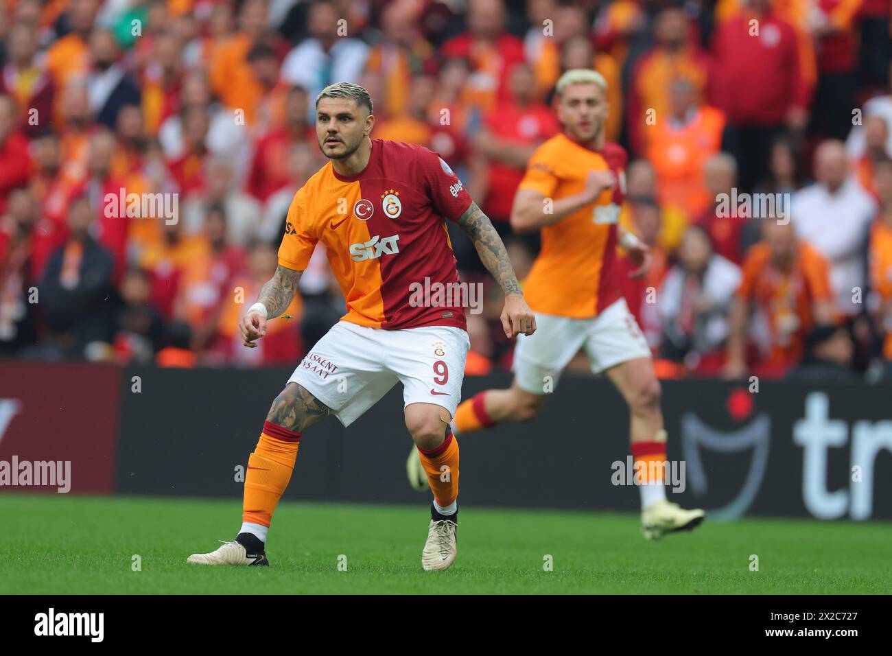 Istanbul, Turchia. 21 aprile 2024. Istanbul, Turchia, 21 aprile 2024: Mauro Icardi (9 Galatasaray) durante la partita di calcio della Super League turca tra Galatasaray e Pendikspor al Rams Park, Turchia. (EO/SPP) credito: SPP Sport Press Photo. /Alamy Live News Foto Stock