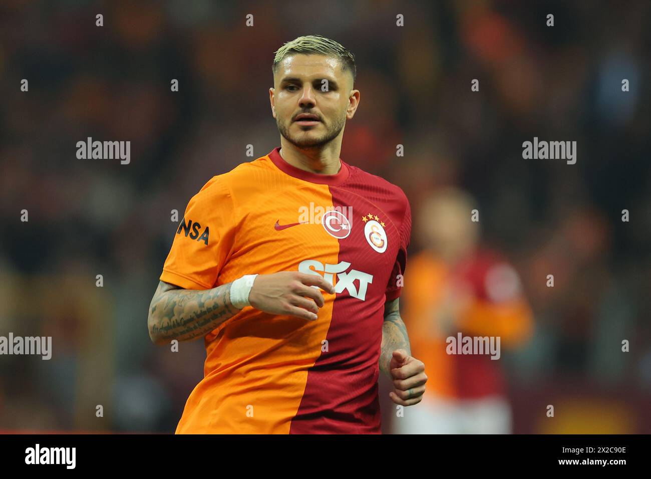 Istanbul, Turchia. 21 aprile 2024. Istanbul, Turchia, 21 aprile 2024: Mauro Icardi (9 Galatasaray) durante la partita di calcio della Super League turca tra Galatasaray e Pendikspor al Rams Park, Turchia. (EO/SPP) credito: SPP Sport Press Photo. /Alamy Live News Foto Stock