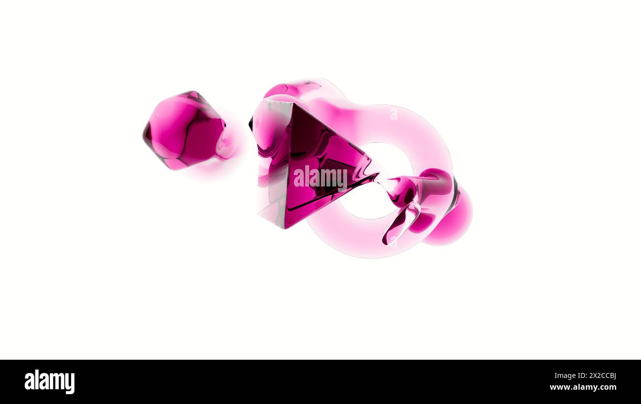 Illustrazione 3D di un oggetto di volume liscio astratto proveniente da forme primitive con materiale liquido. Forma di liquido morph astratto su sfondo chiaro. 4k marinai Foto Stock