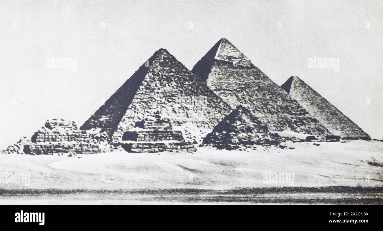 Grandi piramidi a Giza. Foto della metà del XX secolo. Foto Stock