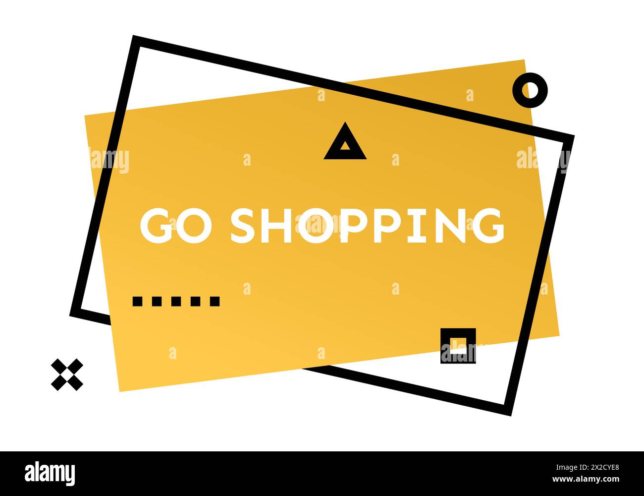 Vai a fare shopping con il banner geometrico alla moda di colore giallo. Moderna forma sfumata con testo promozionale. Illustrazione vettoriale. Illustrazione Vettoriale