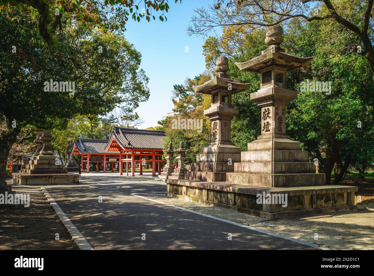 1° aprile 2024: Il Sumiyoshi Taisha Grand Shrine, un santuario shintoista a Osaka, Kansai, Giappone, è il santuario principale di tutti i santuari Sumiyoshi in Giappone e Th Foto Stock