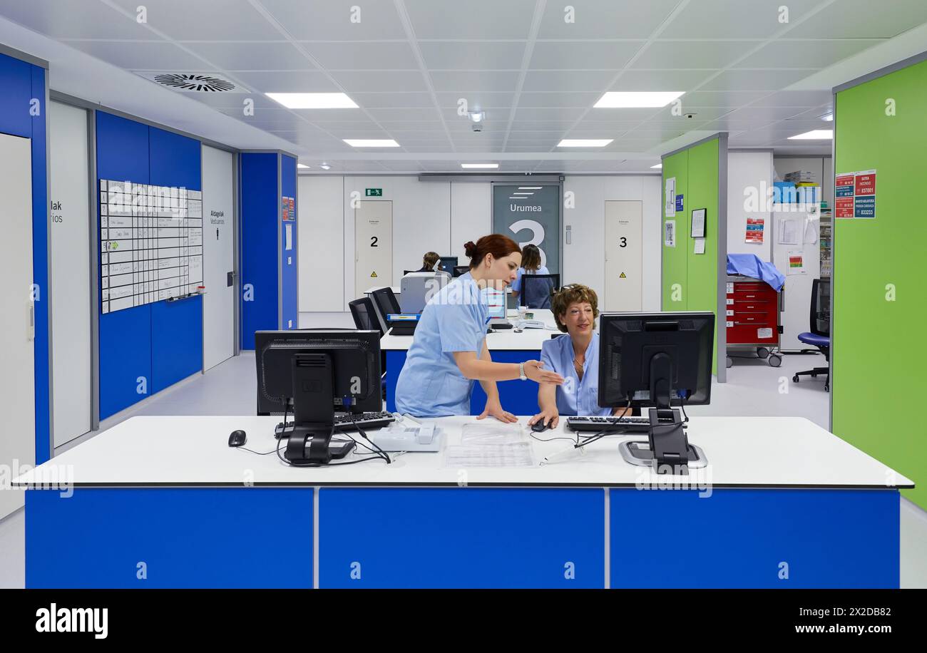 Controllo infermieristico, in sala parto, reparto di maternità, Ospedale Donostia, San Sebastian, Gipuzkoa, Paesi Baschi Foto Stock