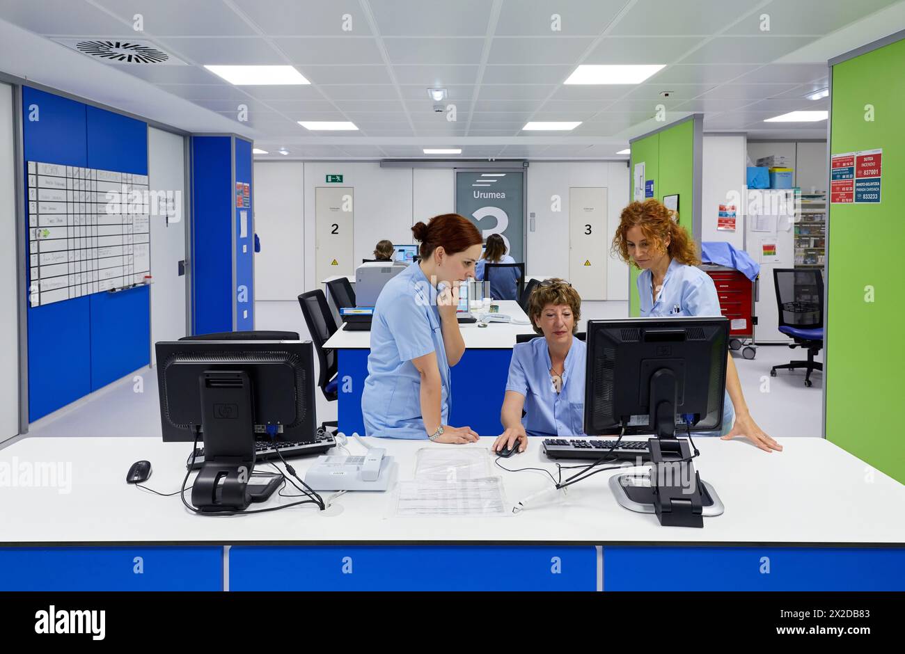 Controllo infermieristico, in sala parto, reparto di maternità, Ospedale Donostia, San Sebastian, Gipuzkoa, Paesi Baschi Foto Stock
