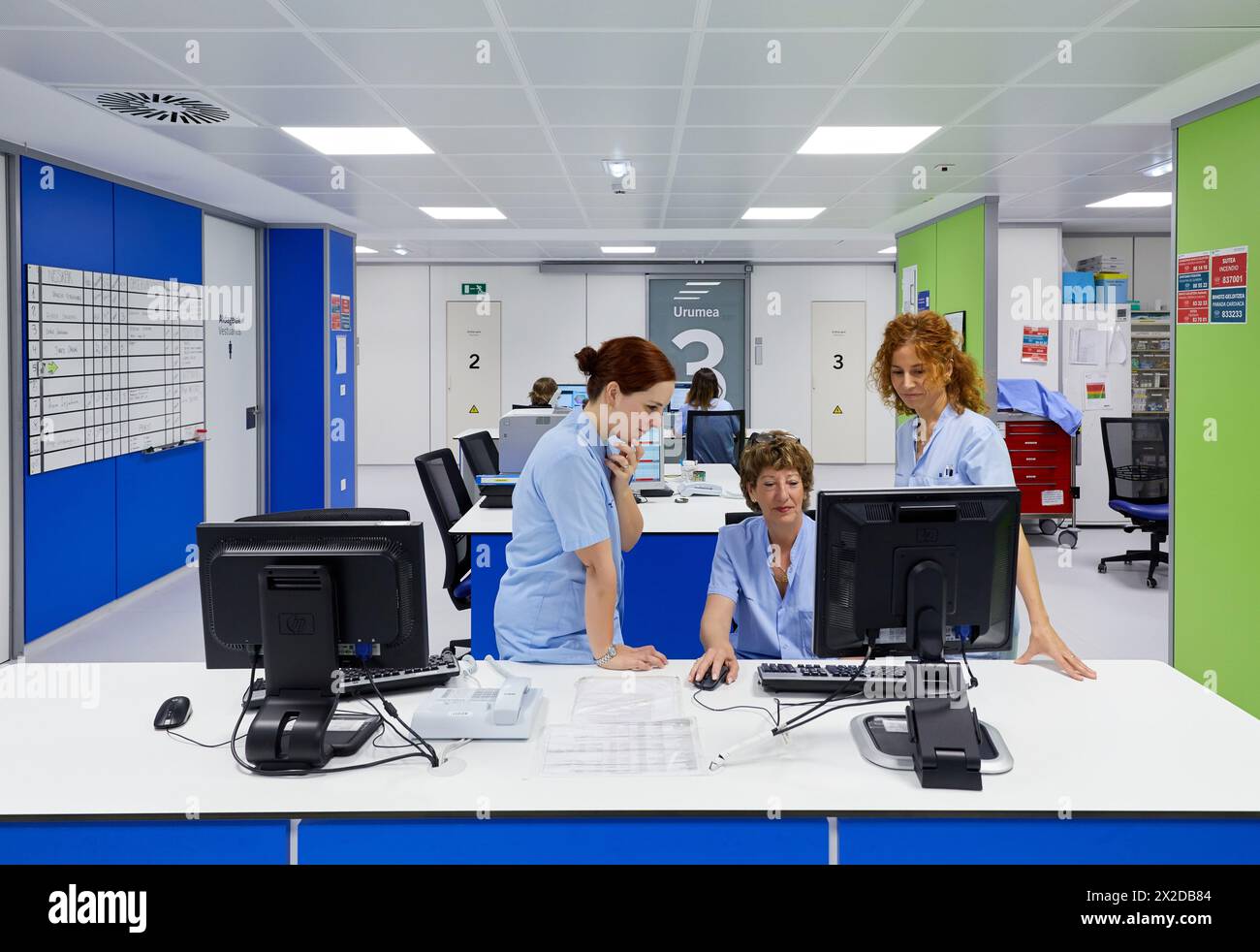 Controllo infermieristico, in sala parto, reparto di maternità, Ospedale Donostia, San Sebastian, Gipuzkoa, Paesi Baschi Foto Stock