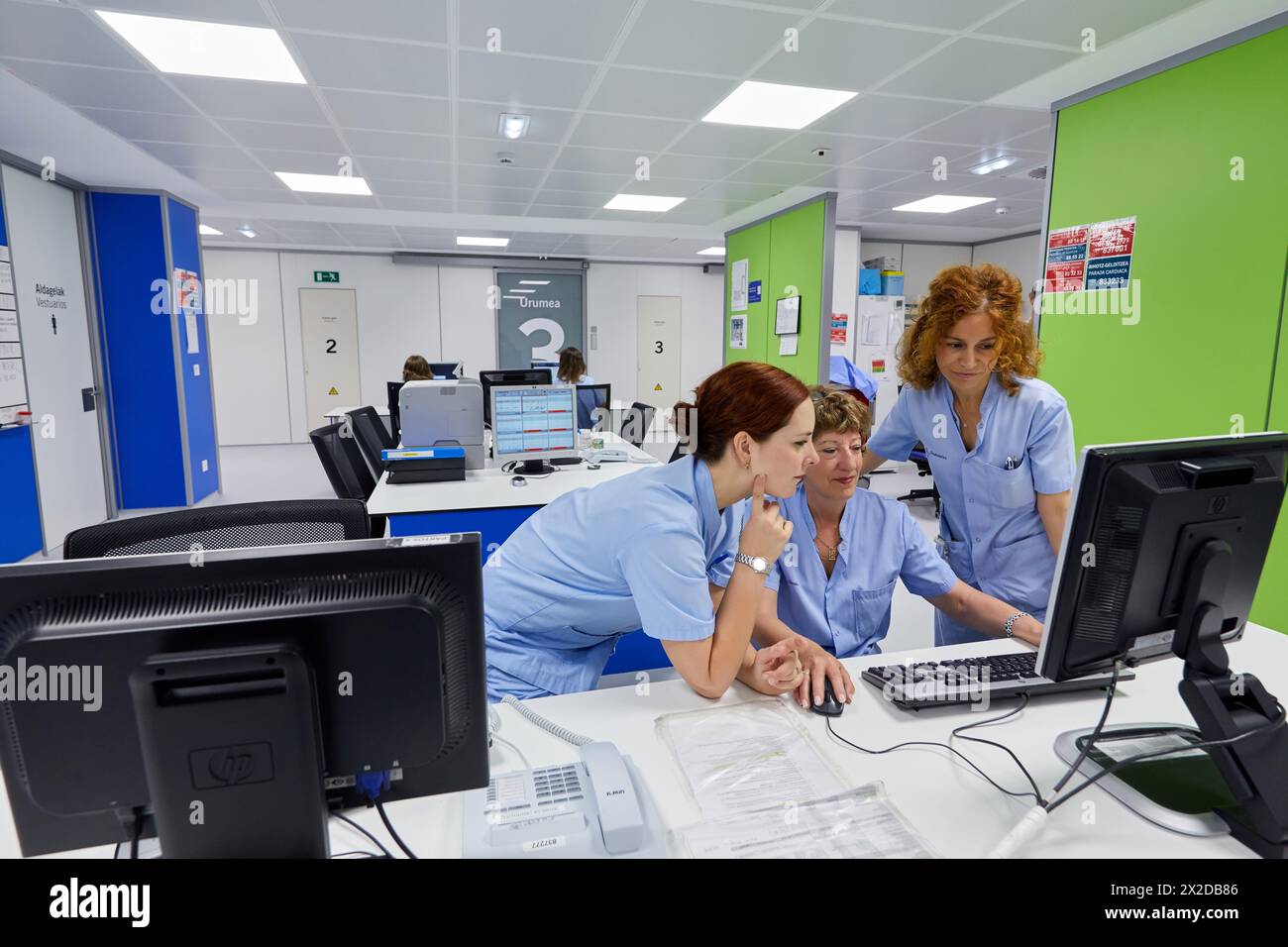 Controllo infermieristico, in sala parto, reparto di maternità, Ospedale Donostia, San Sebastian, Gipuzkoa, Paesi Baschi Foto Stock