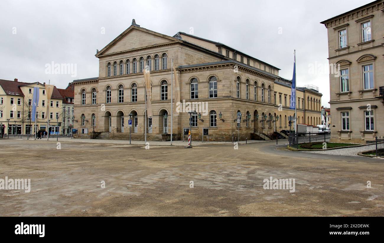 Landestheater Coburg, teatro neoclassico sulla Schlossplatz, l'attuale edificio fu completato nel 1840, Coburgo, Germania Foto Stock