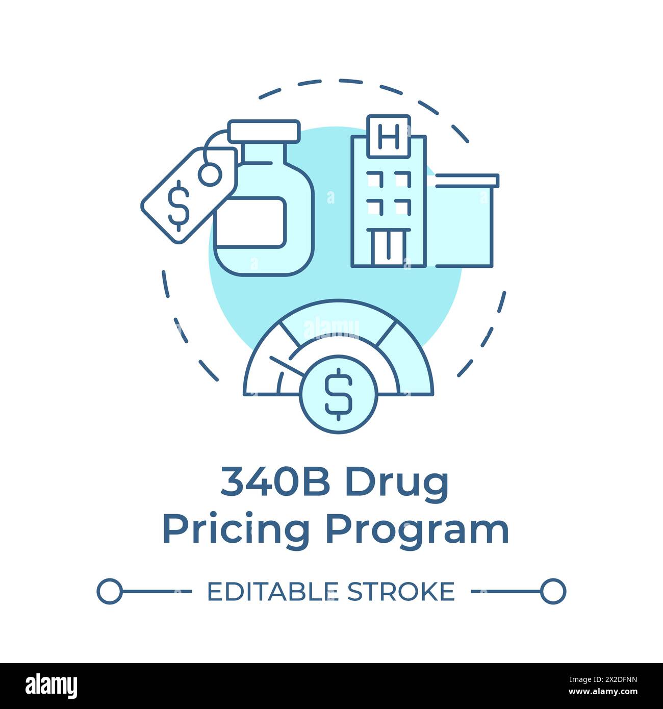 340B icona Concept blu morbido del programma di determinazione dei prezzi dei farmaci Illustrazione Vettoriale