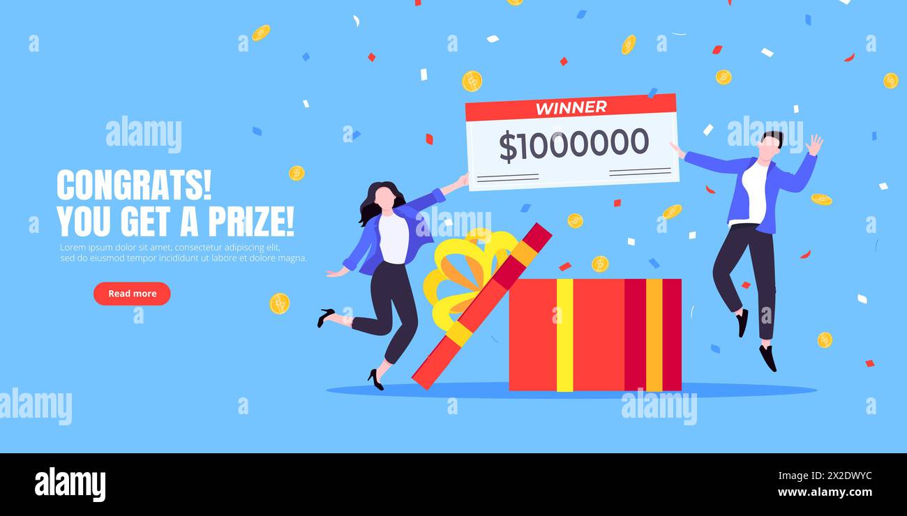 Felice vincitore della lotteria con un grande premio di stipendio. Illustrazione Vettoriale