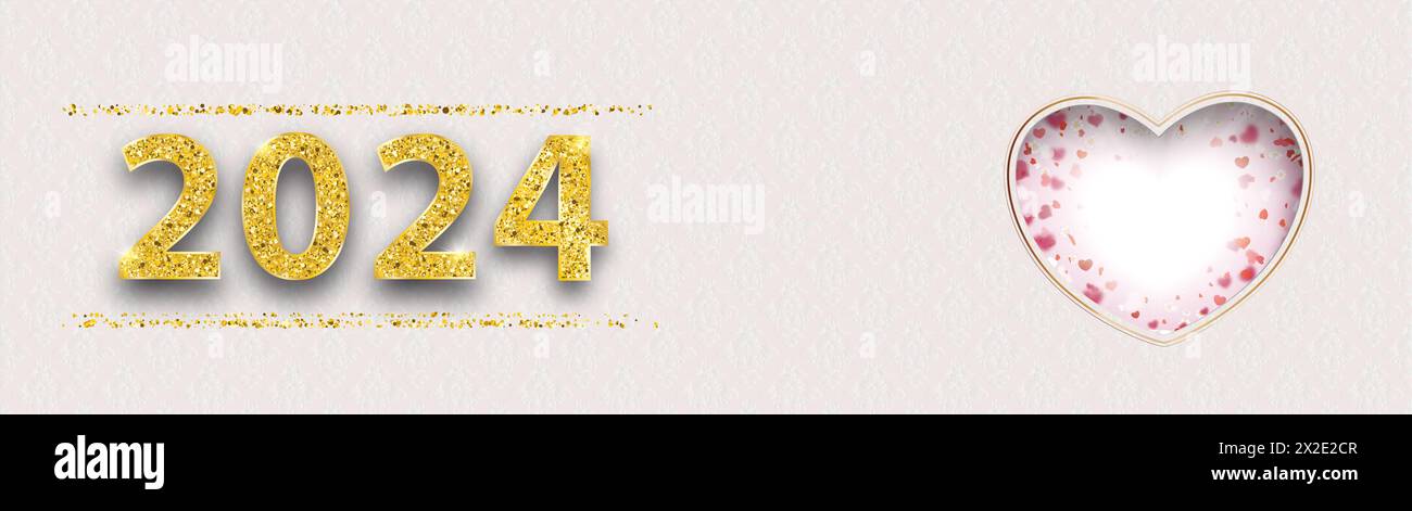 2024 Heart Hole Flowers ornamenti Ribbon Long Header banner lungo con un cuore e ornamenti nobili. Foto Stock