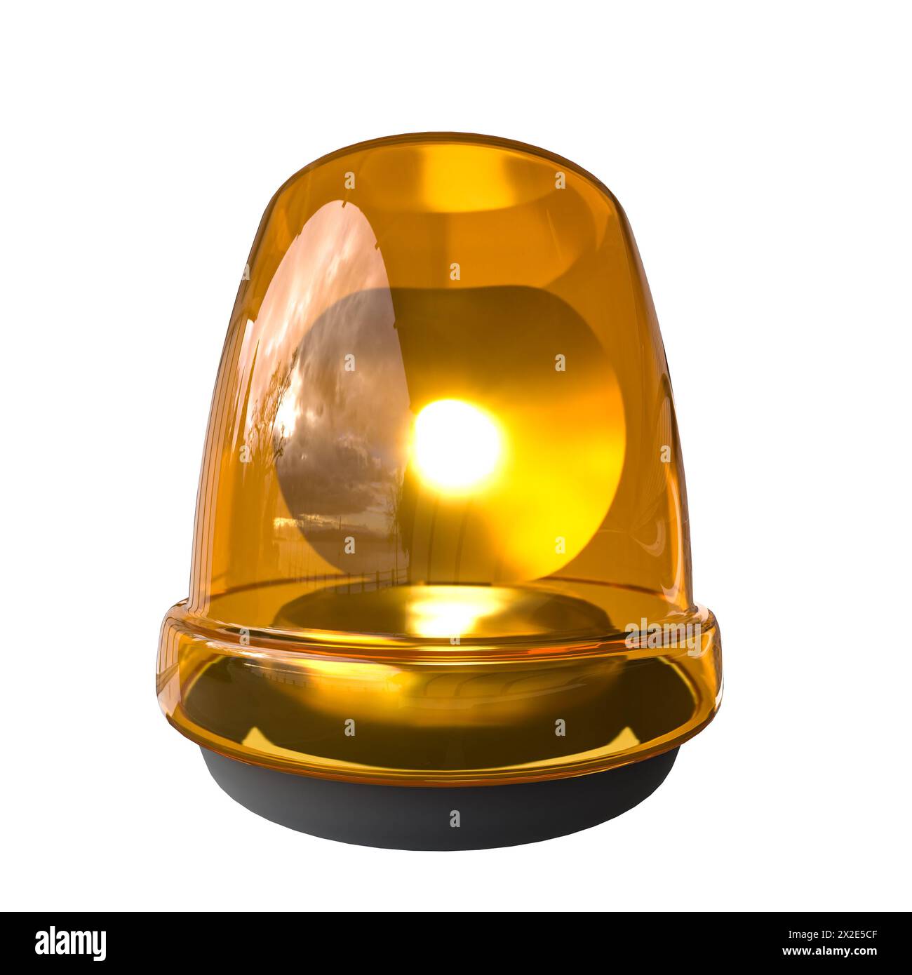 Luce lampeggiante di emergenza color ambra accesa bianca. rendering 3d. Foto Stock