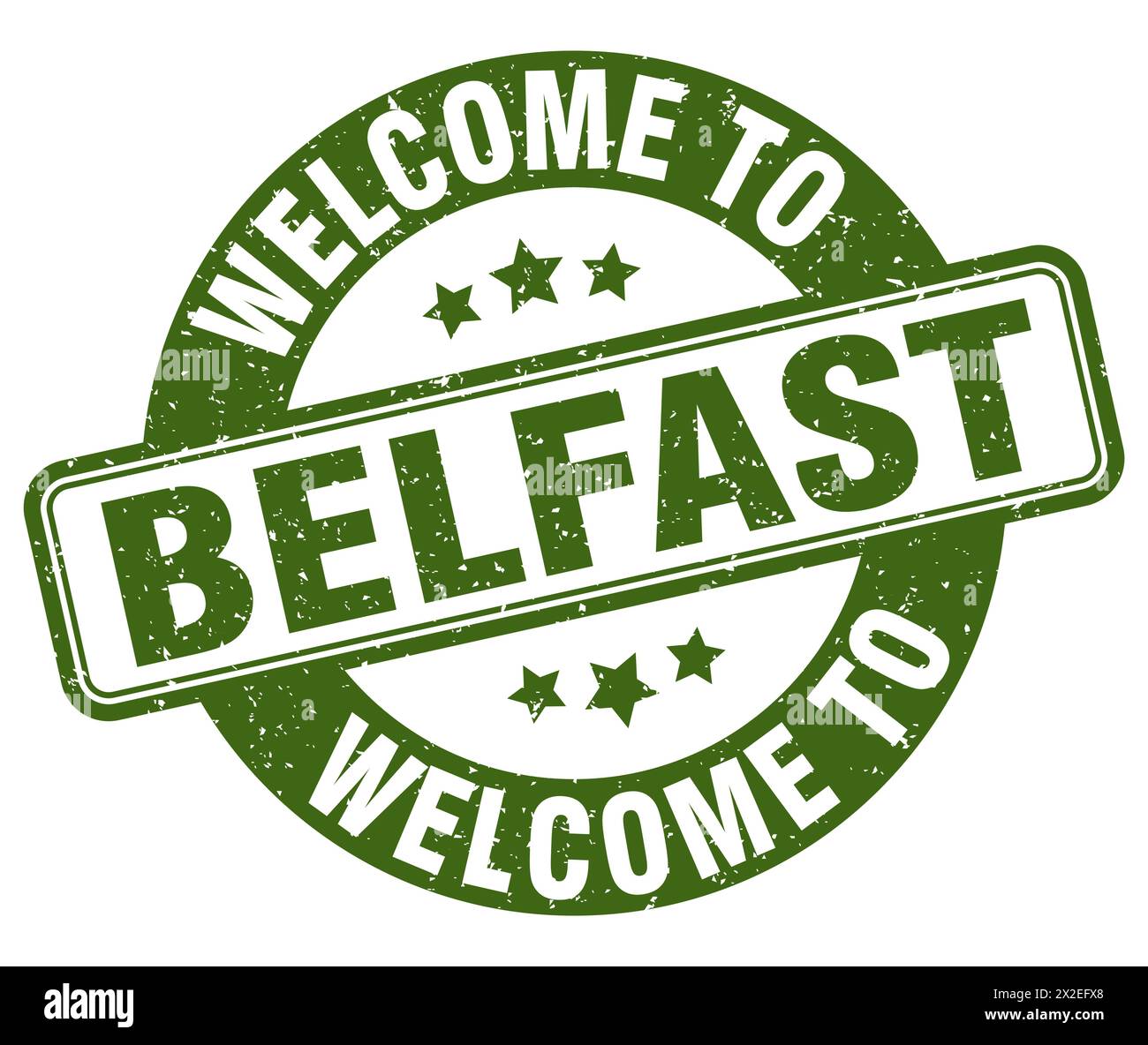 Benvenuto al francobollo di Belfast. Cartello rotondo di Belfast isolato su sfondo bianco Illustrazione Vettoriale