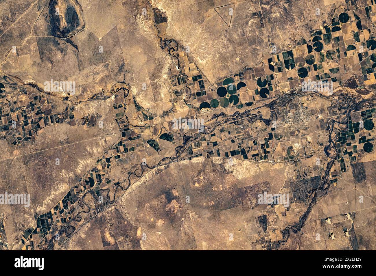 La terra è situata nelle aree di confine del Kansas e degli stati del Colorado, Stati Uniti. Miglioramento digitale di un'immagine da parte della NASA Foto Stock
