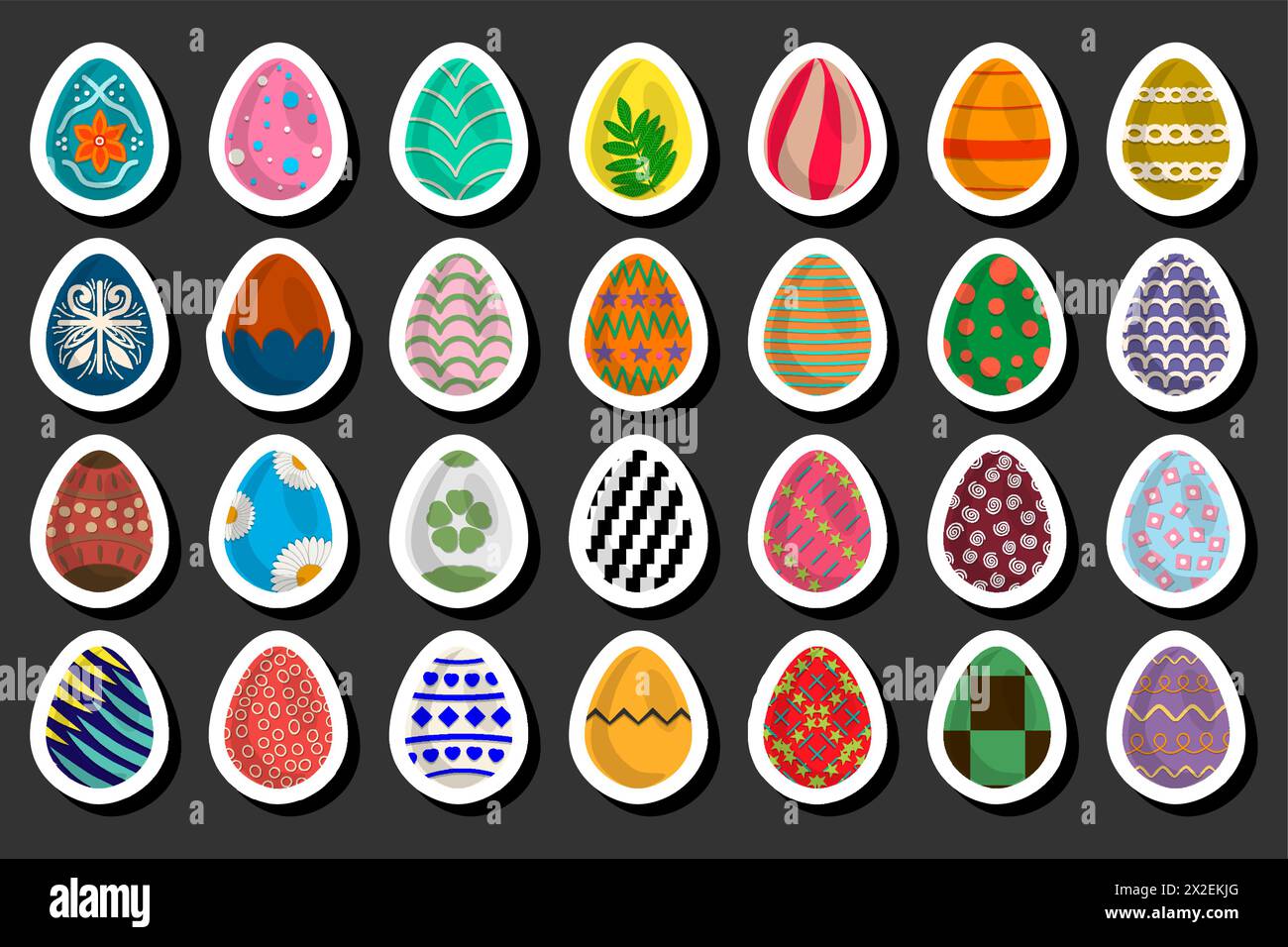 Illustrazione delle festività a tema di Pasqua con la caccia alle uova colorate e luminose, set composto da caccia a diverse uova di Pasqua, caccia al set del bellissimo Oriente Illustrazione Vettoriale