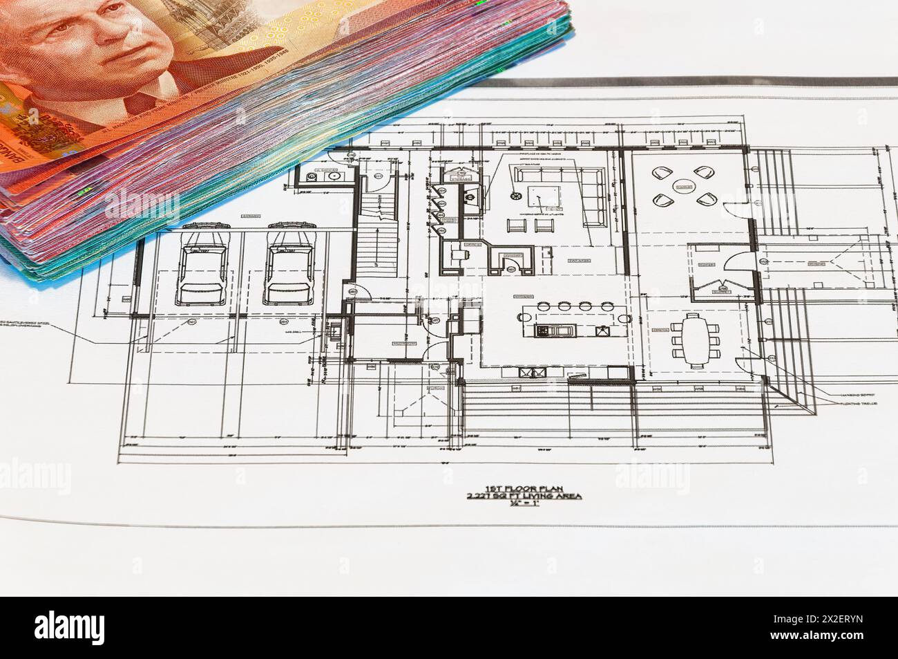 Disposizione di un cantiere. Processo di costruzione costoso Foto Stock