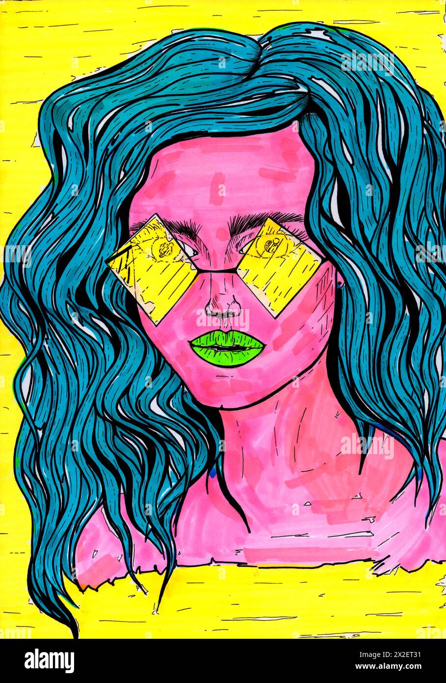 Creazione digitale di illustrazioni artistiche per la modifica, l'uso o la stampa. Disegni artistici tracciati digitalmente utilizzando un tabellone da disegno digitale. Foto Stock