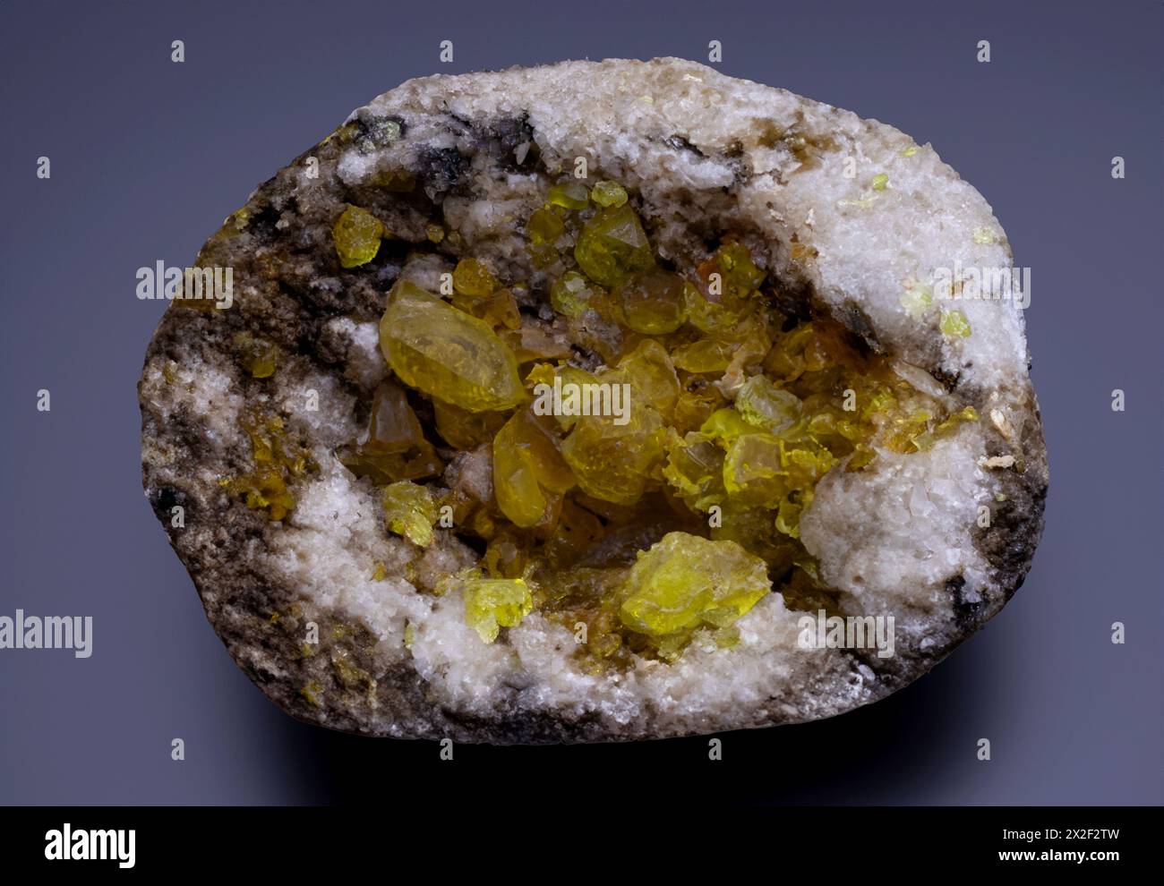 Campione minerale di cristalli di zolfo Foto Stock