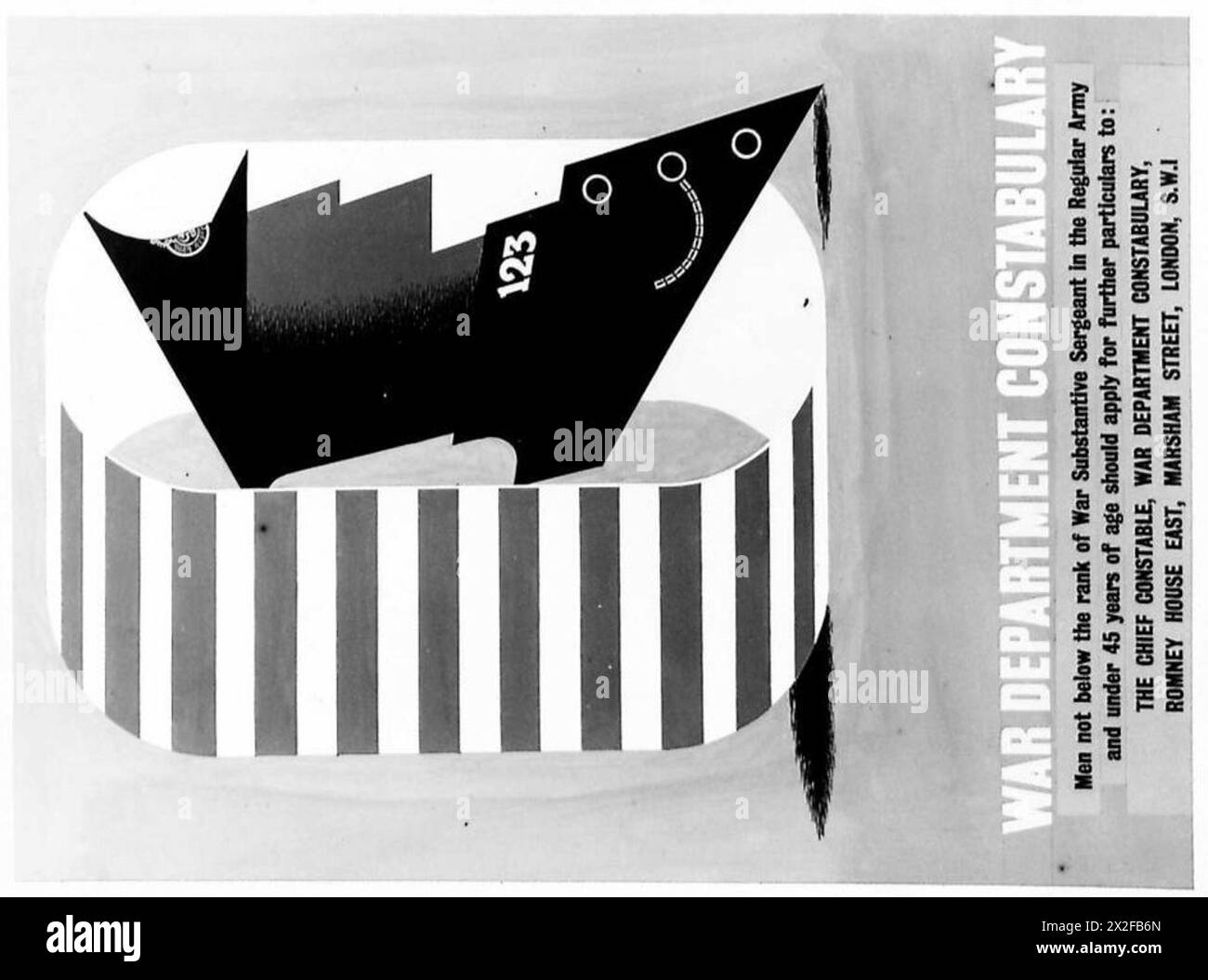 Un manifesto di reclutamento di Captain Games per il British Army Constabulary incoraggia l'arruolamento e il servizio all'interno della polizia militare. Foto Stock