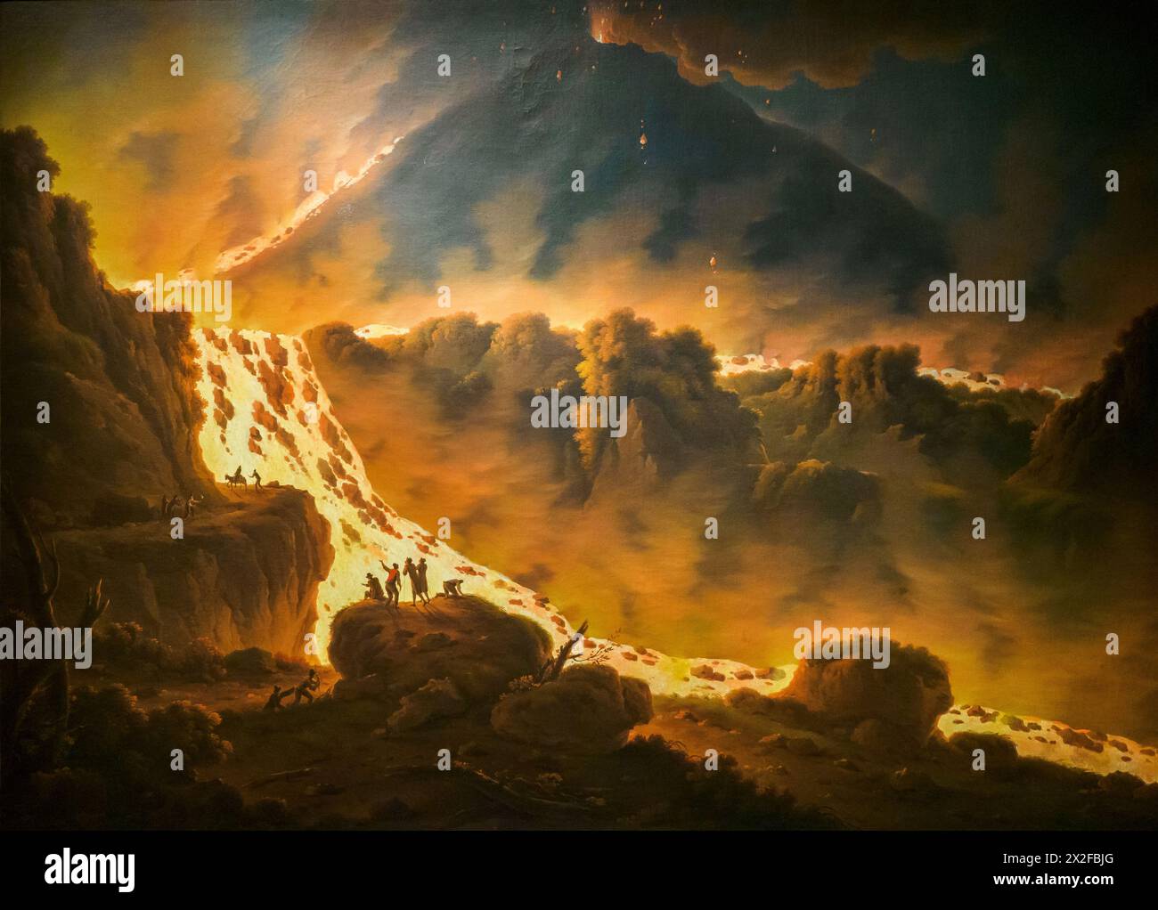 Veduta notturna del Vesuvio in eruzione di Pierre Jacques Volaire (attr.) - Seconda metà del XVIII secolo, olio su tela Foto Stock