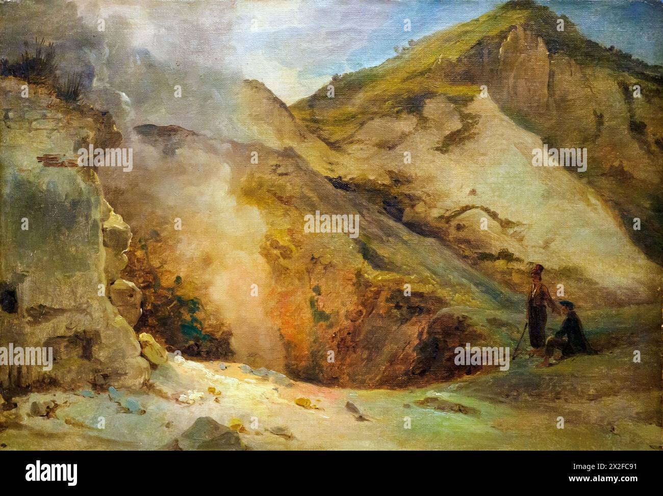 La Solfatara di Pozzuoli di Anton Sminck Van Pitloo (1790-1837), olio su carta montato su tela Foto Stock
