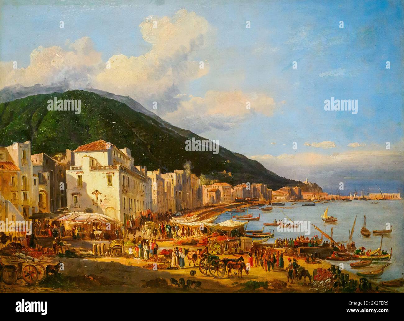 Mercato a Castellammare di Giacinto Gigante (1806-1876), olio su carta Foto Stock