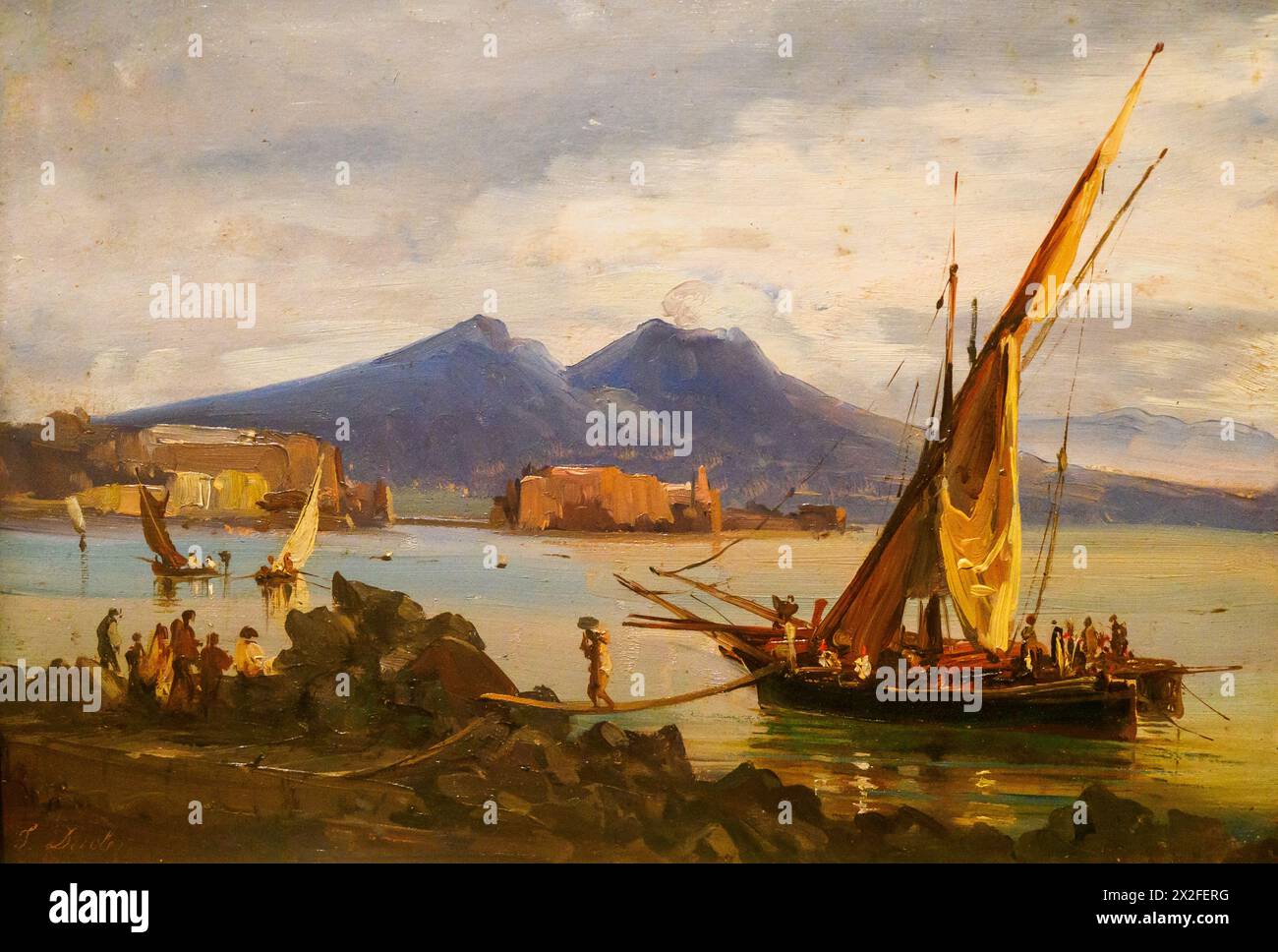 Veduta di Napoli da Mergellina di Teodoro Duclere (1812-1869), 1840-1869, olio su carta montato su tela Foto Stock