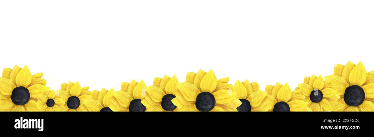 Acquerello girasole con nella composizione. Fiori colorati. Per decorare cartoline di bellezza e concetti di progettazione per l'agricoltura. Banner. A semplice Foto Stock