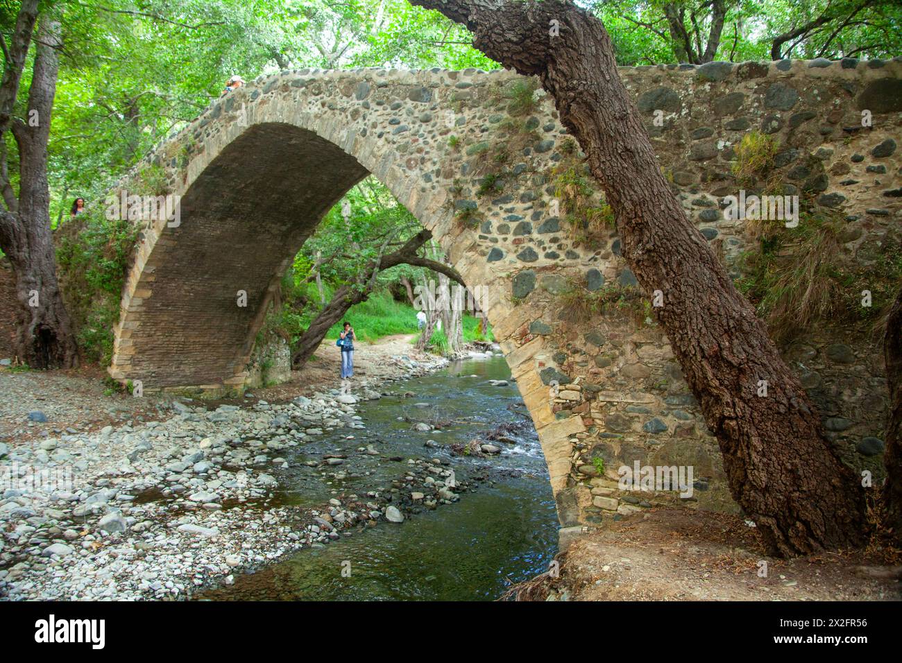 Il vecchio ponte veneziano di Kelefos (o "Tzielefos"), tra Agios Nikolaos e i villaggi di Platres, la montagna di Troodos, il distretto di Lemesos Cipro Foto Stock