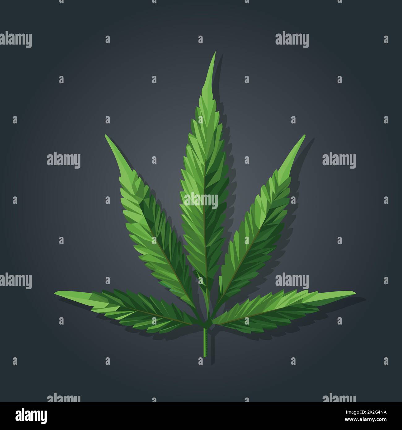 Illustrazione del vettore poligonale di una pianta di cannabis. Una pianta di marijuana. Su sfondo grigio. Foto Stock