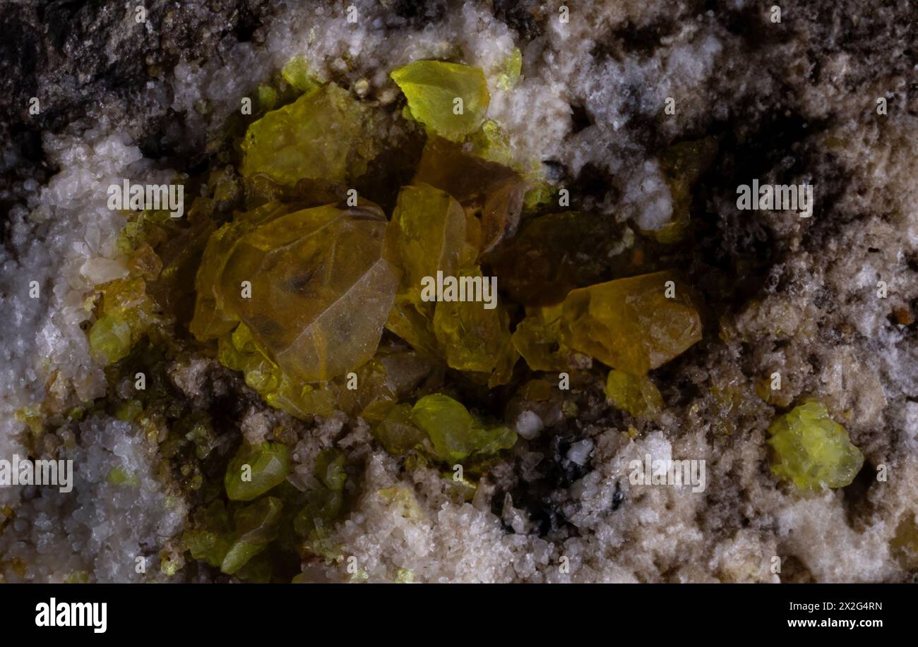 Campione minerale di cristalli di zolfo Foto Stock