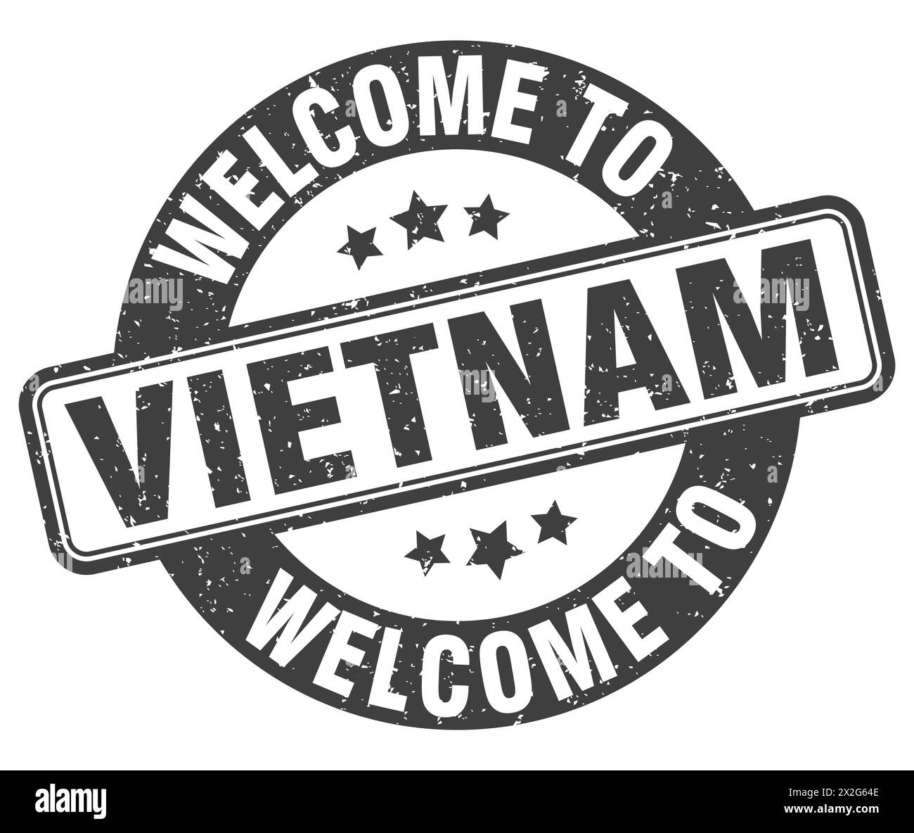 Benvenuto nel francobollo del Vietnam. Segno rotondo del Vietnam isolato su sfondo bianco Illustrazione Vettoriale