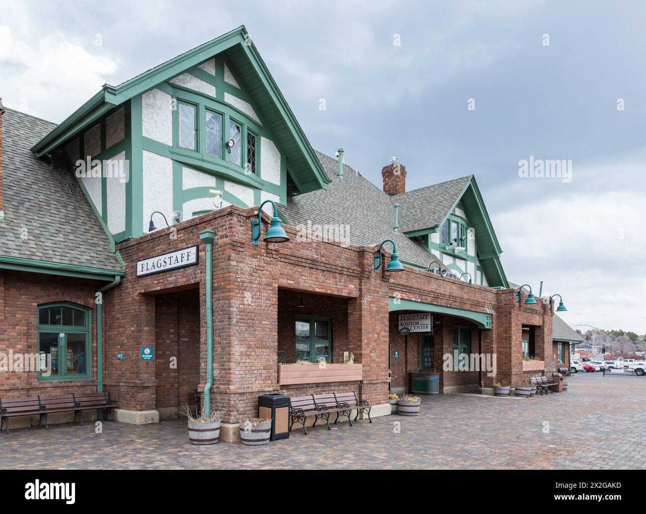 Flagstaff Visitor Center nel deposito ferroviario passeggeri di Sante Fe sulla Route 66 a Flagstaff, Arizona Foto Stock
