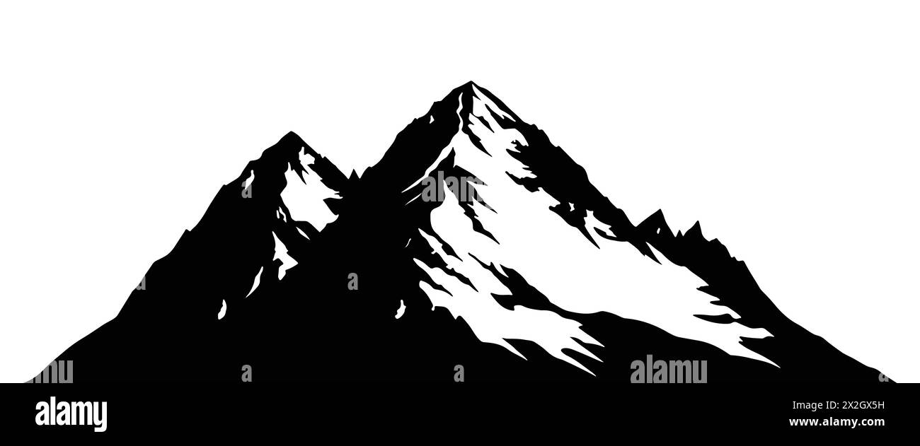 Icona piatta del vettore di montagna. Elemento silhouette da montagna. Cime di ghiaccio all'aperto icona della neve. Logo campeggio, etichette di viaggio, arrampicate, badge escursionistici. Illustrazione Vettoriale