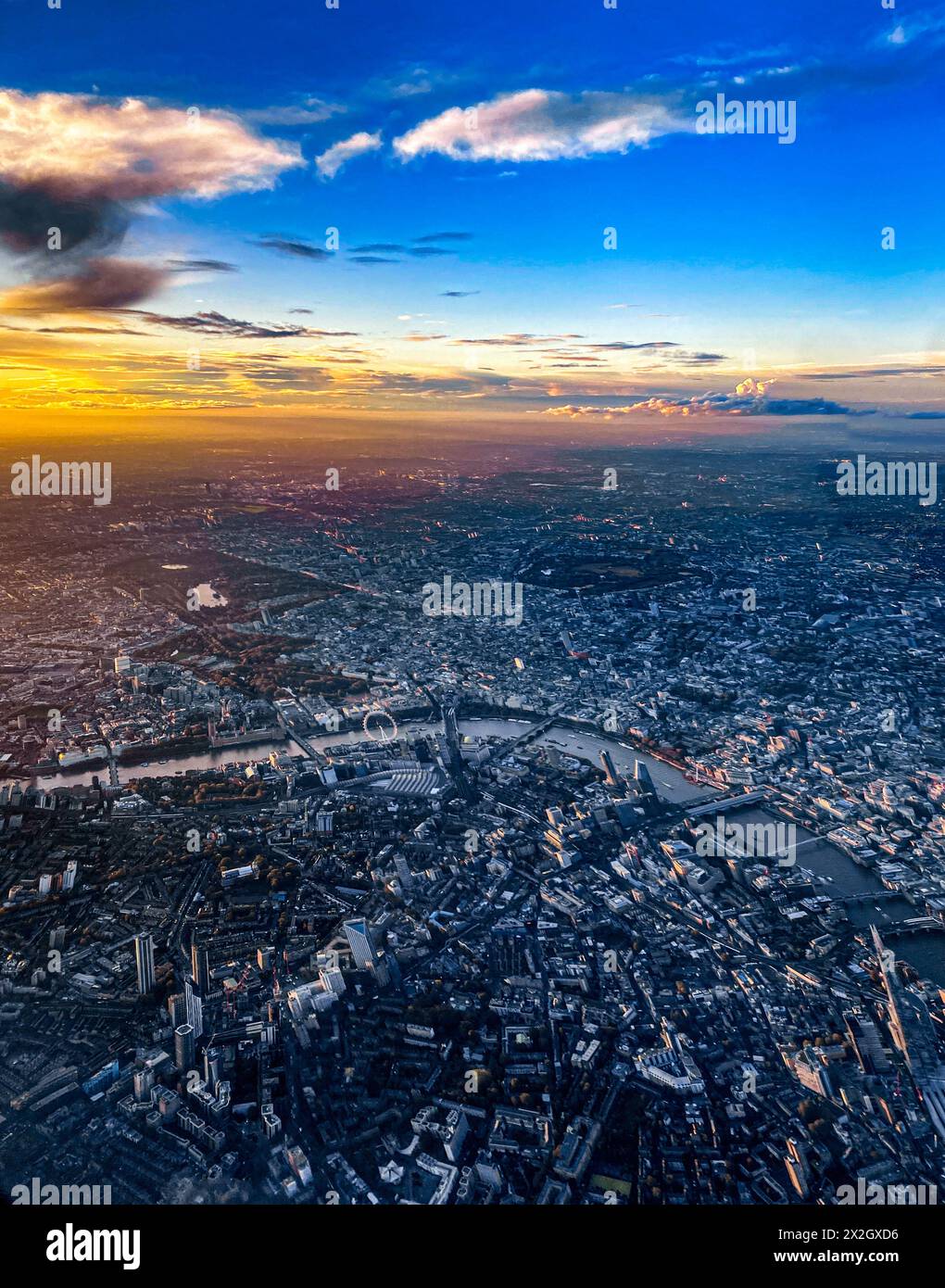 Vista aerea di Londra al tramonto Foto Stock