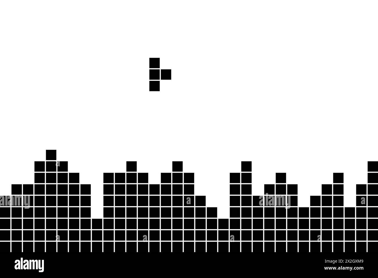 Modello tetris mattoncini di gioco. Blocchi di pixel neri. Sfondo del videogioco monocromatico tetris. Illustrazione vettoriale del design piatto. Illustrazione Vettoriale