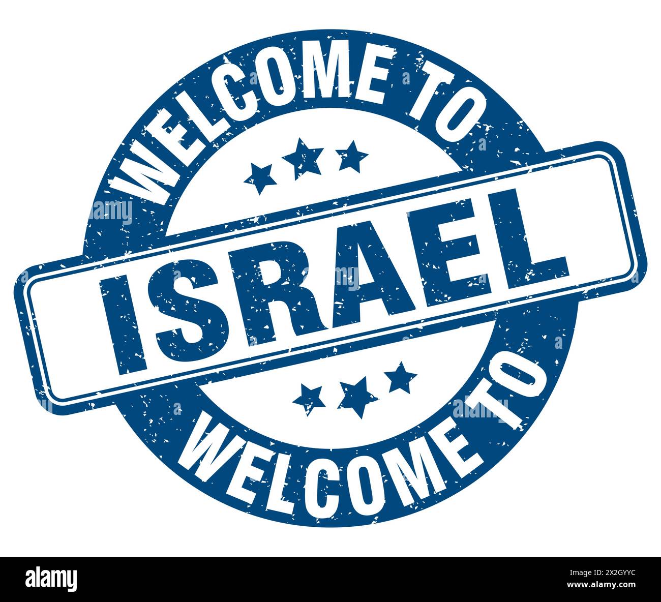 Benvenuto nel francobollo israeliano. Segno rotondo di Israele isolato su sfondo bianco Illustrazione Vettoriale