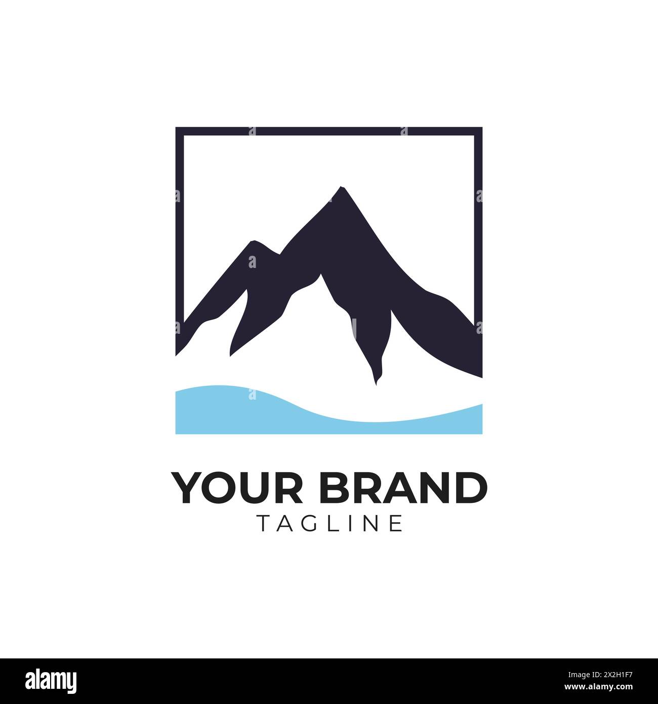 illustrazione del logo mountain peak e sea Illustrazione Vettoriale