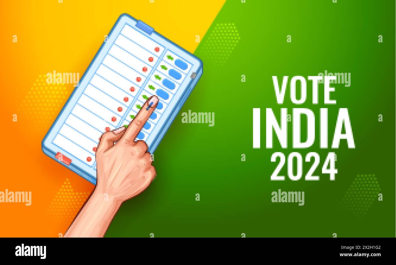 Illustrazione del popolo indiano mano con segno di voto che mostra le elezioni generali dell'India Illustrazione Vettoriale