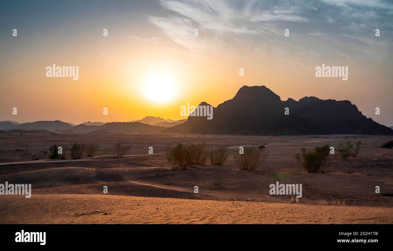 Bella vista deserto alba vicino a Tabuk, Arabia Saudita Foto Stock
